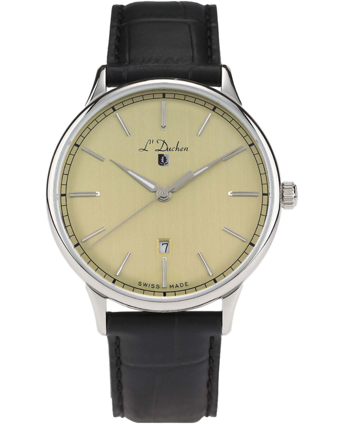 L'Duchen L'Duchen Vintage D 821.11.34  D 821.11.34 кварцевые мужские часы желтый циферблат, браслет кожаный — вид спереди